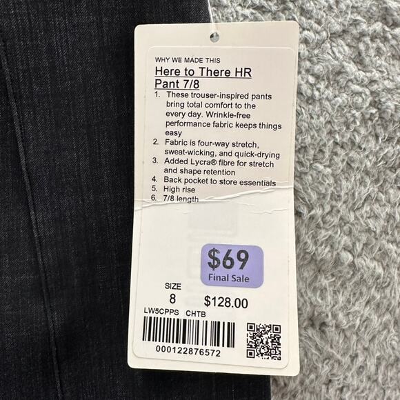 Lululemon NWT Here to There HR Pant 7/8 Women's Size 8 Gray Comfort Stretchy - Picture 4 of 8